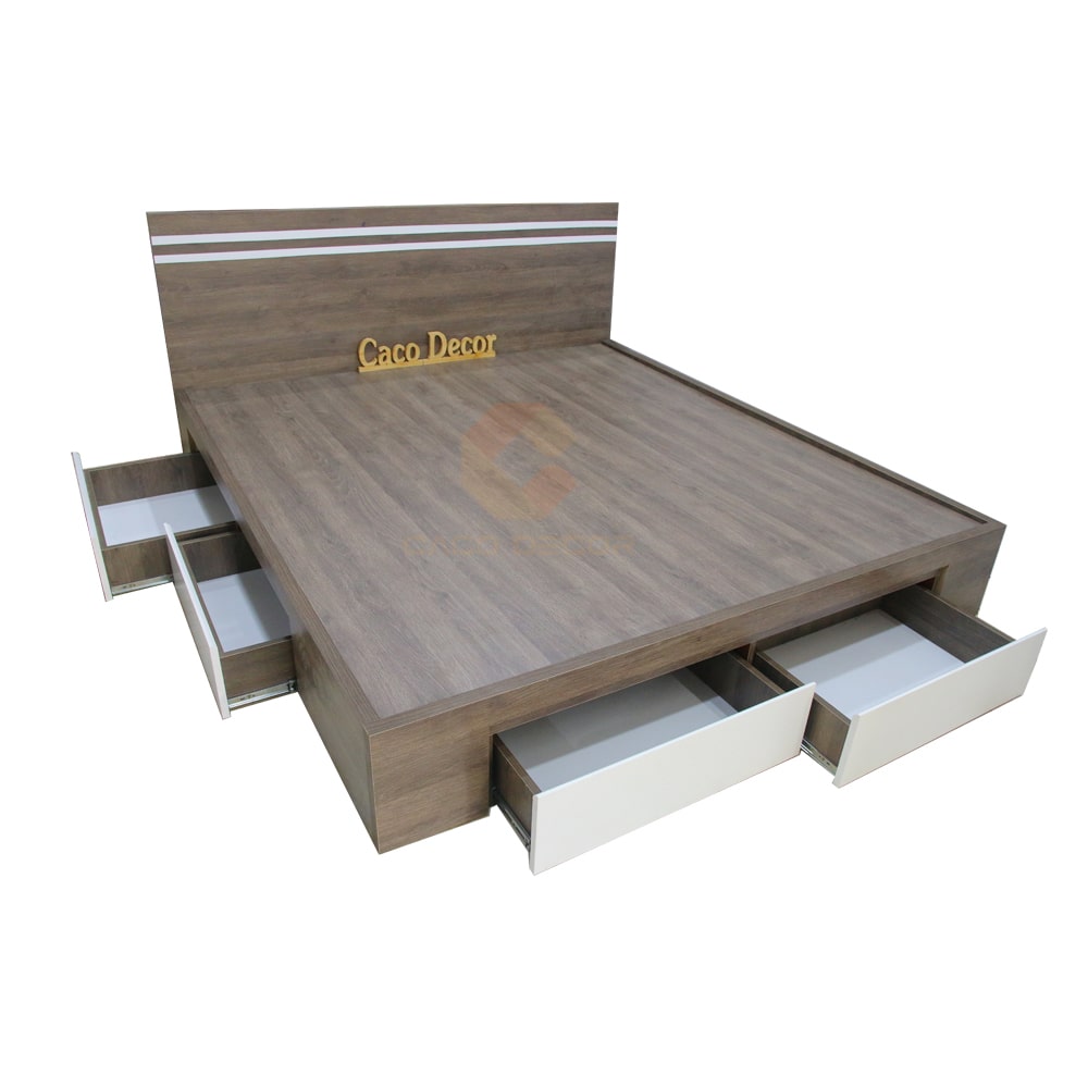 Giường Ngủ Gỗ MDF Melamine CaCo Màu Xám Vân Gỗ 4 Học Kéo 2