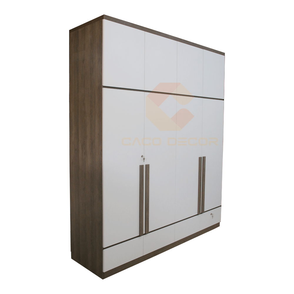 Tủ Áo 4 Cánh MDF Melamine Màu Xám Phối Trắng 3