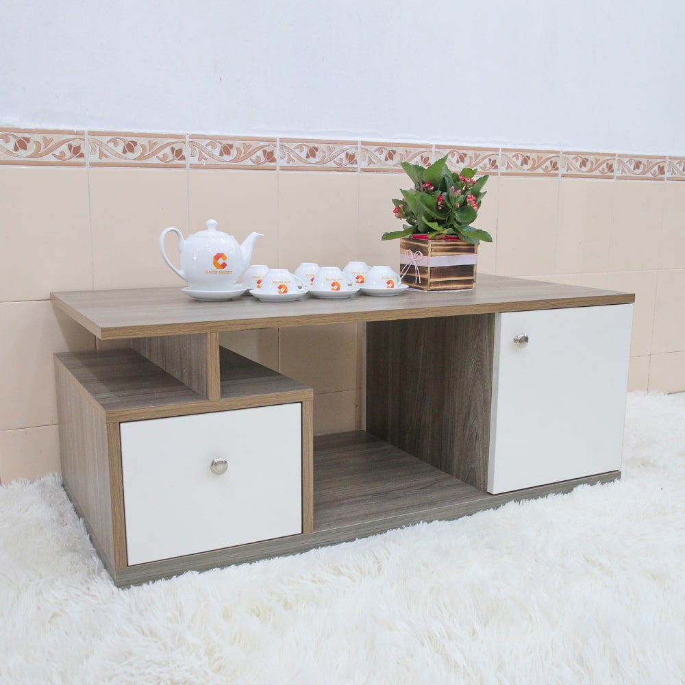 Bàn Trà Gỗ MDF Màu Nếp Phối Trắng 4