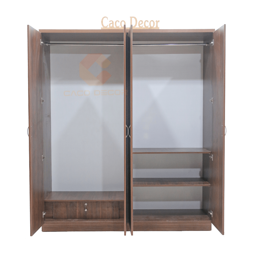 Tủ Áo 4 Cánh Gỗ Công Nghiệp MDF Phủ Melamine Màu Xám Vân Sọc 3