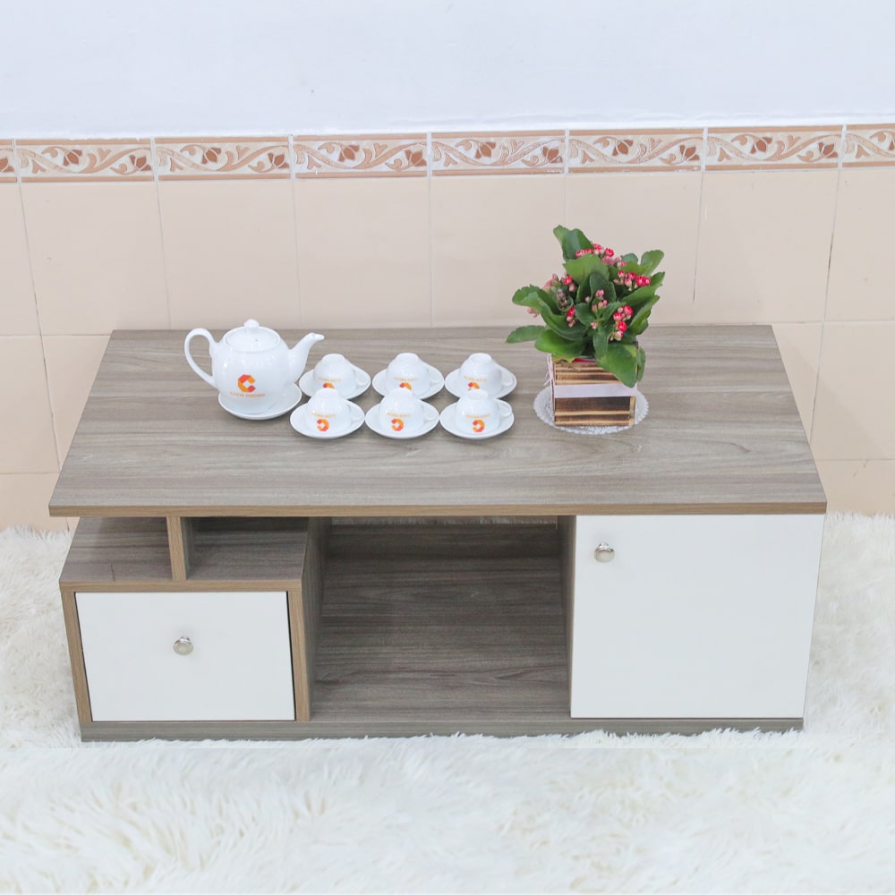 Bàn Trà Gỗ MDF Màu Nếp Phối Trắng 1