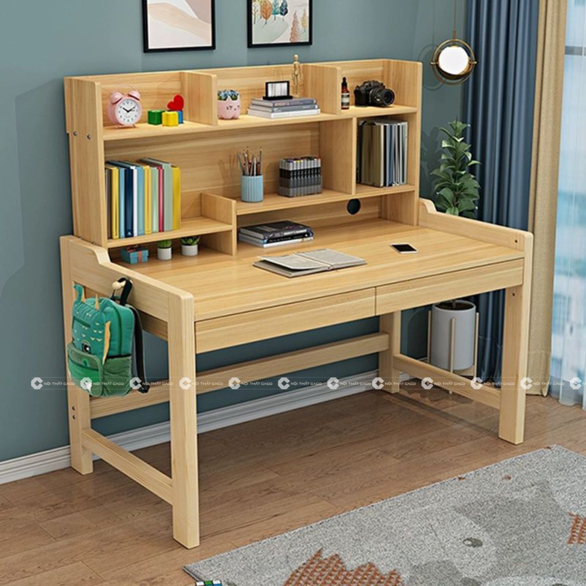 Bàn Học Trẻ Em Gỗ Cao Su Tự Nhiên Màu Xanh - BHTE018 6