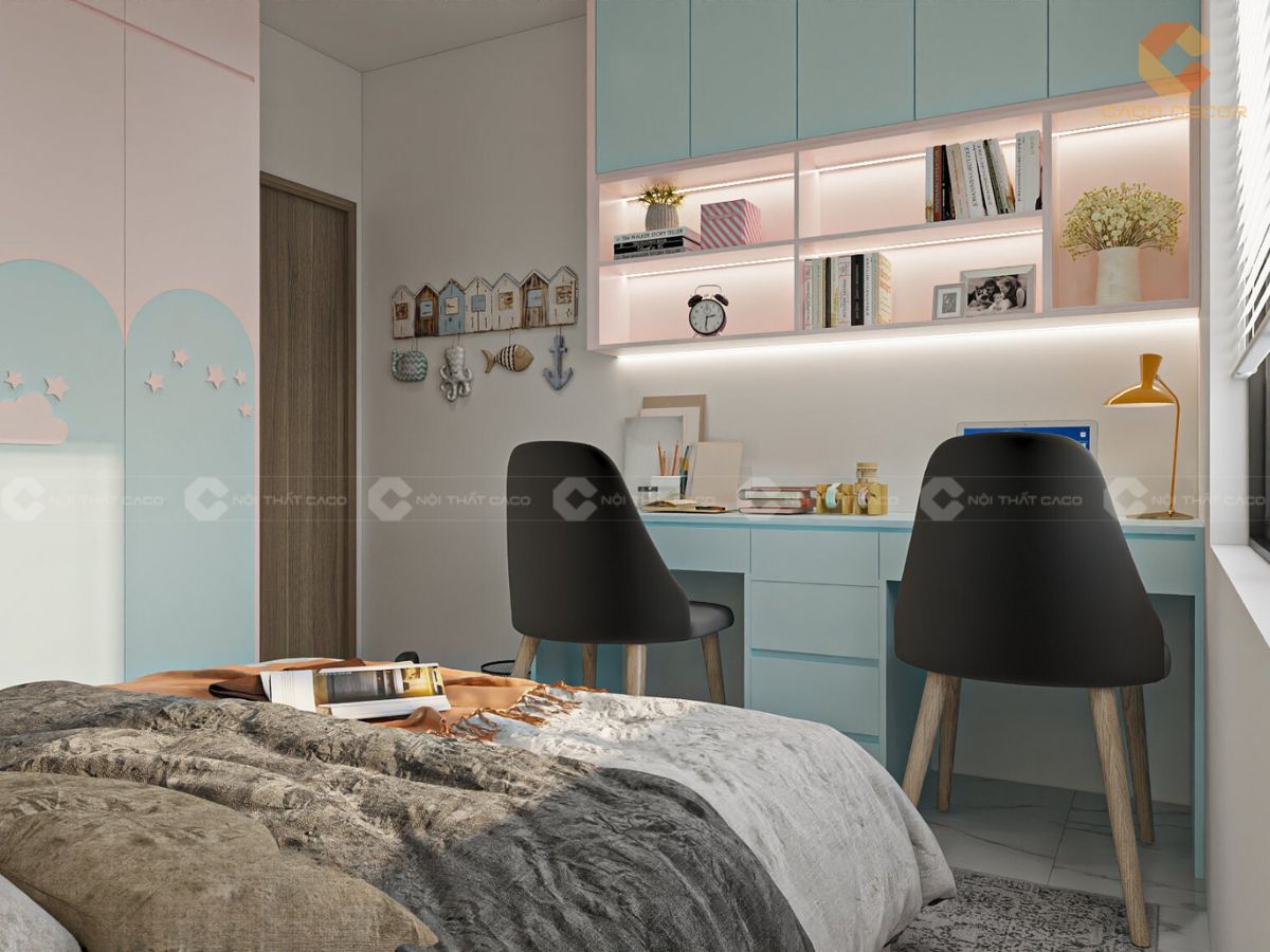 Bộ ComBo Phòng Ngủ Trẻ Em Màu Hồng Phối Xanh - PNTE09 5