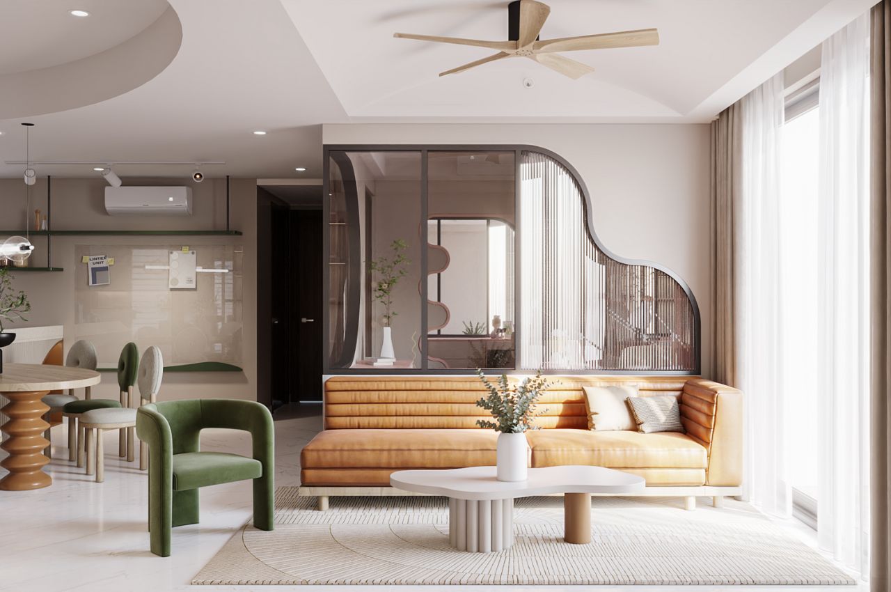 Mẫu thiết kế căn hộ 80m2 có gương cho tạo không gian rộng rãi