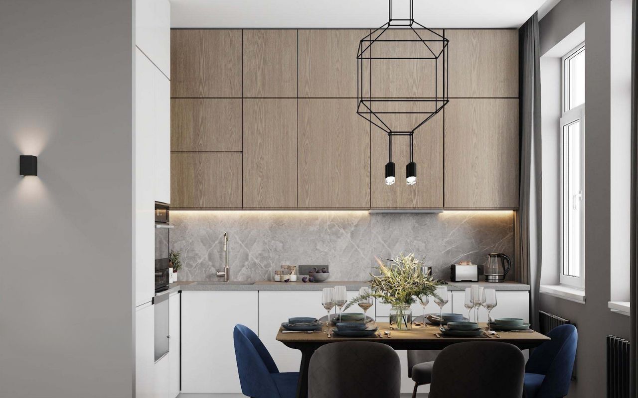 Tủ bếp đứng gỗ công nghiệp hiện đại với màu sắc trang nhã và sang trọng