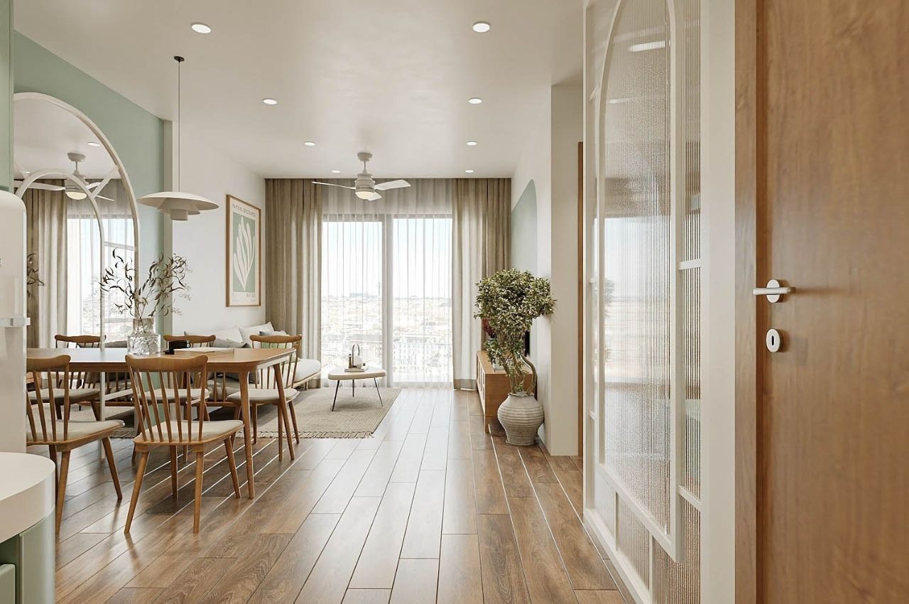 Ý tưởng thiết kế căn hộ 60m2 2 phòng ngủ vintage