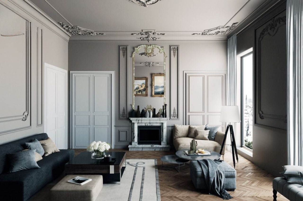 Mẫu nội thất căn hộ 1 phòng ngủ theo phong cách tân cổ điển