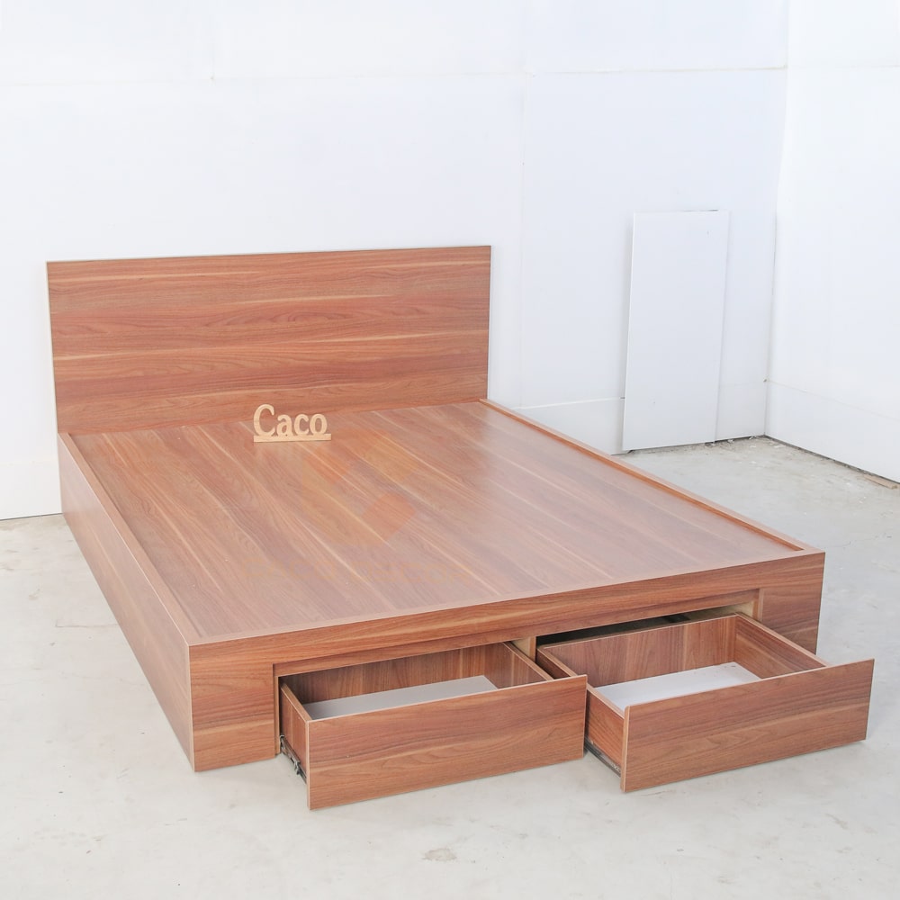 GIƯỜNG NGỦ GỖ MDF PHỦ MELAMINE MÀU VÂN GỖ ĐỎ CÓ HAI HỌC KÉO 2