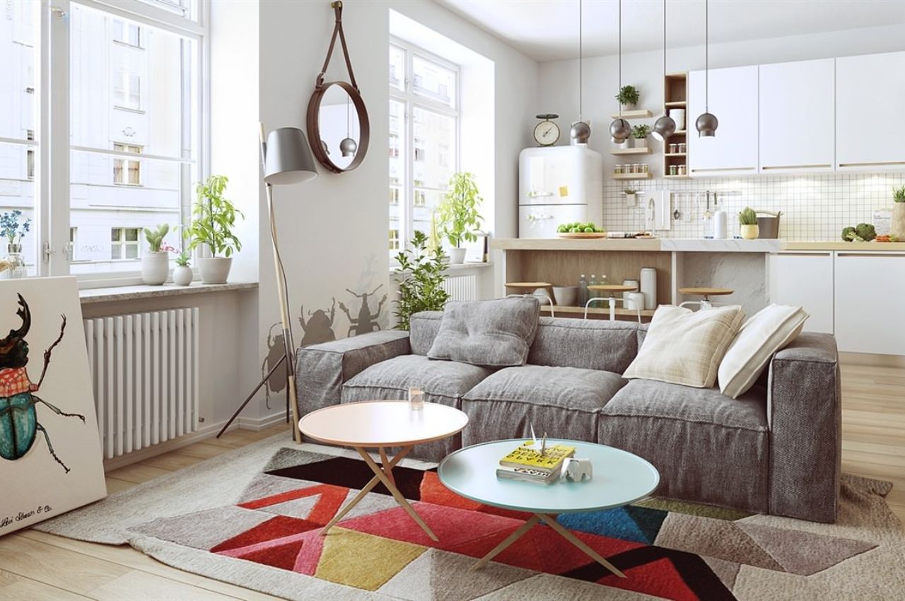 Mẫu thiết kế căn hộ 50m2 2 phòng ngủ phong cách cổ điển