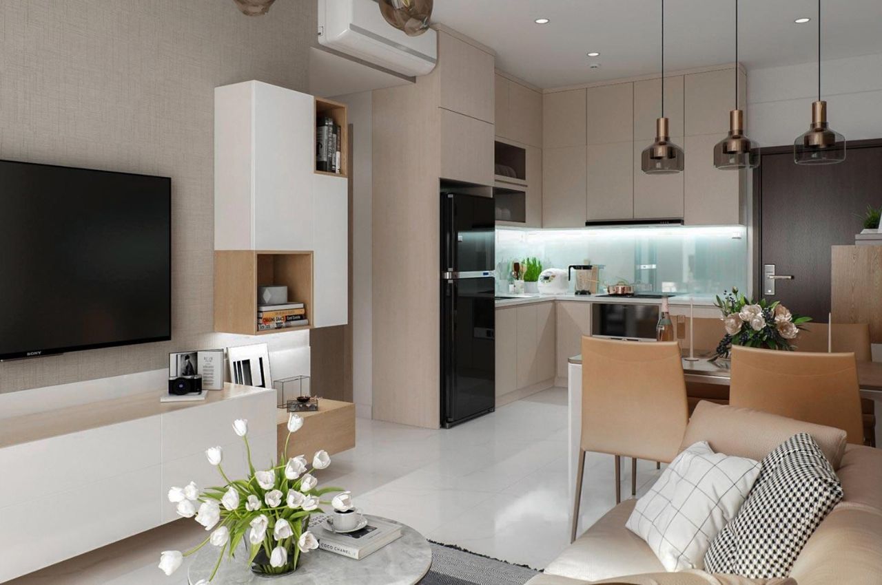 Thiết kế nội thất chung cư 1 phòng ngủ phong cách Hàn Quốc với tone màu trầm ấm