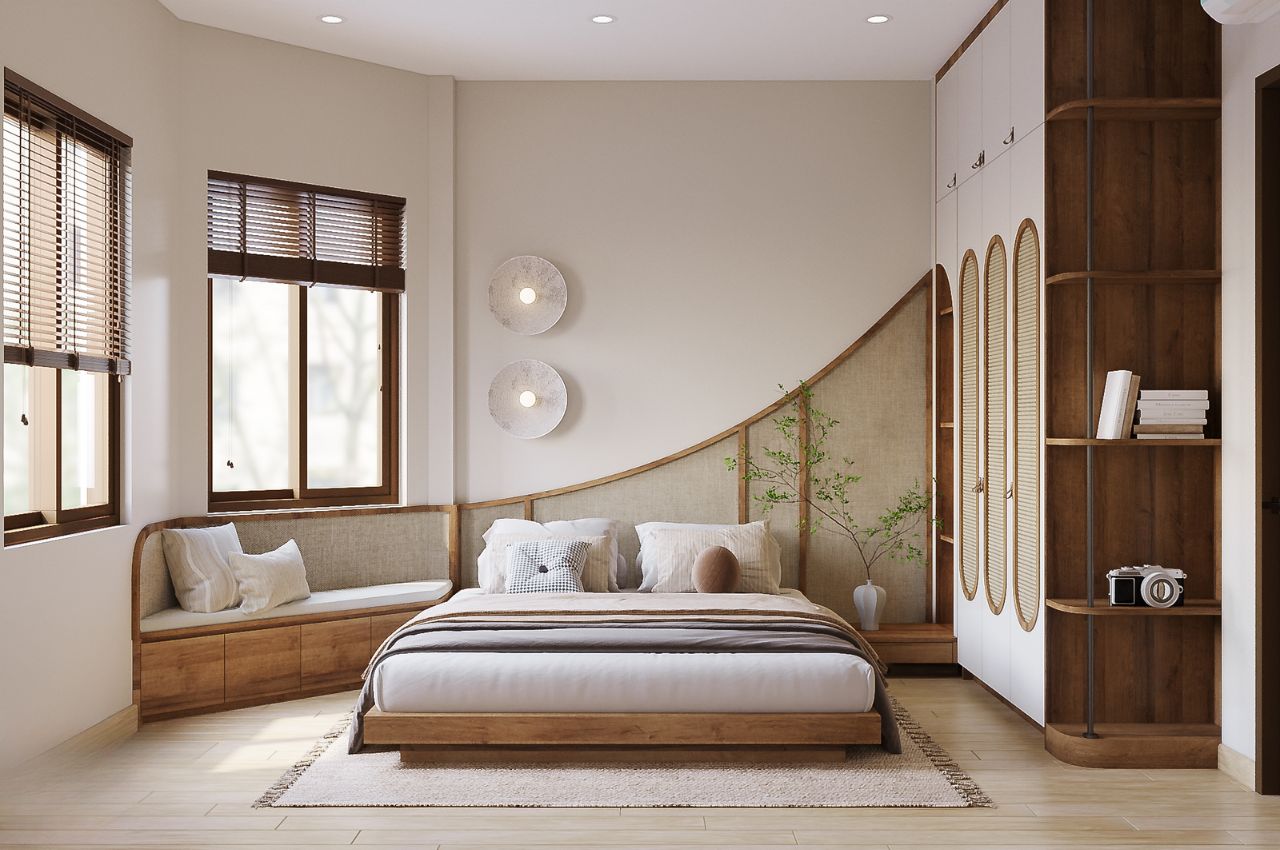 Thiết kế phòng ngủ chung cư sử dụng vật liệu thiên nhiên