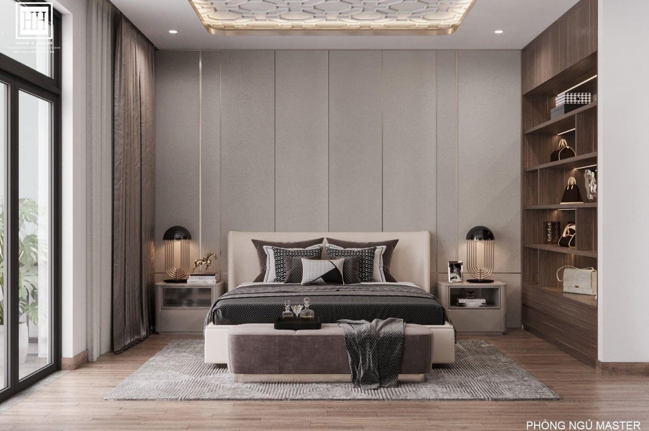 Mẫu thiết kế giường đôi cho phòng ngủ 2 người lớn cho phòng ngủ diện tích lớn