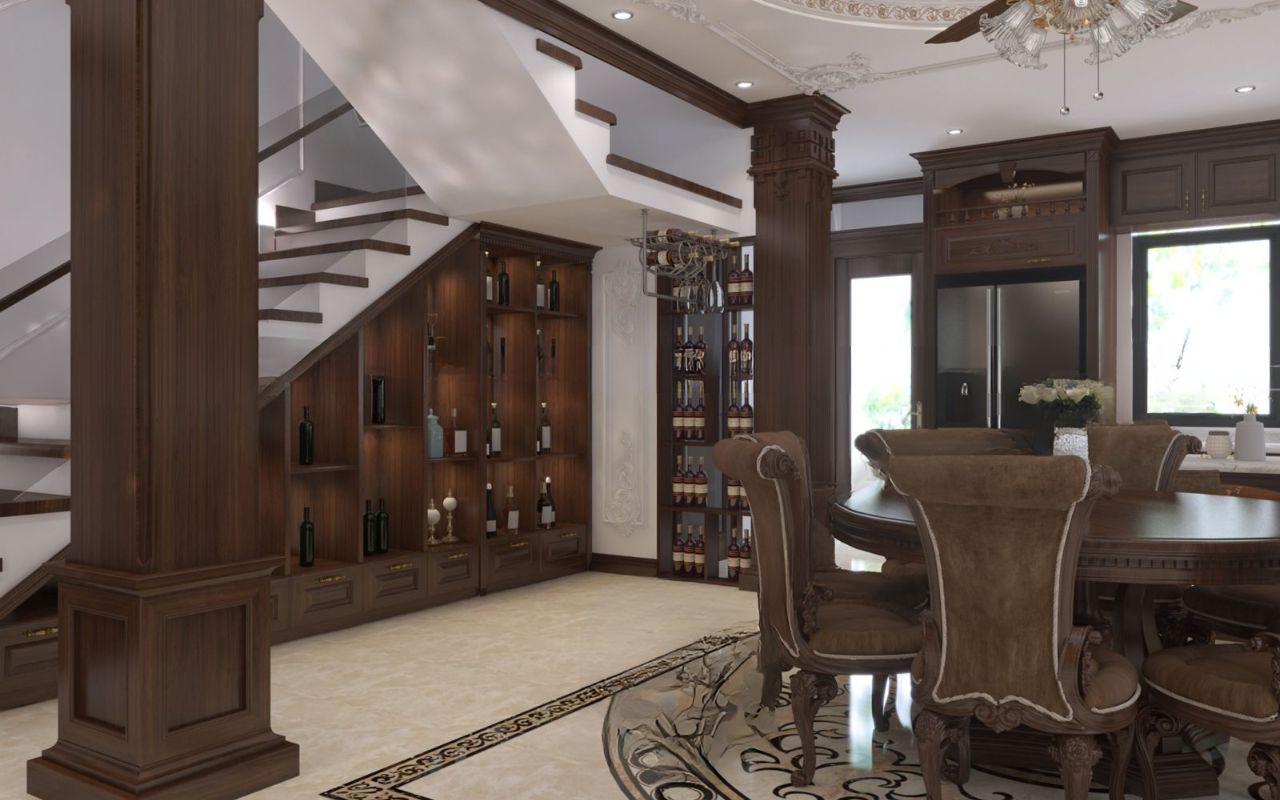 Tủ gầm cầu thang trưng bày rượu sang trọng