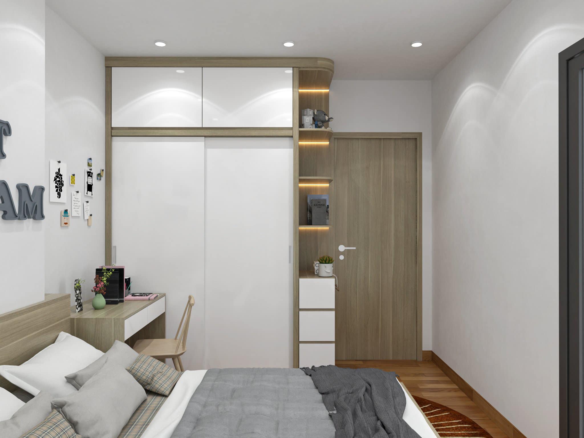 BỘ COMBO PHÒNG NGỦ GỖ CÔNG NGHIỆP MÀU VÀNG PHỐI TRẮNG CAO CẤP-CBPN06 4