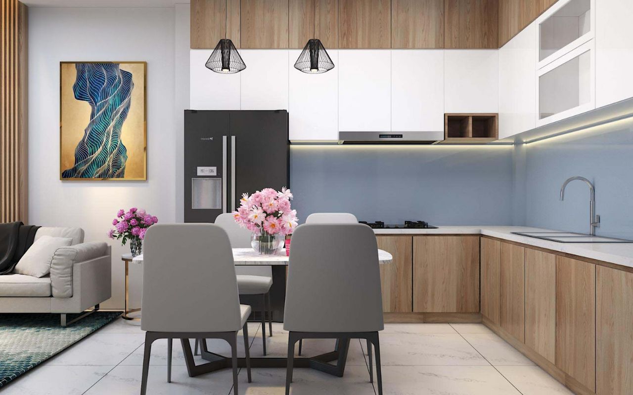 Gỗ tự nhiên tạo nên các thiết kế tủ bếp đứng sang trọng, thời thượng 