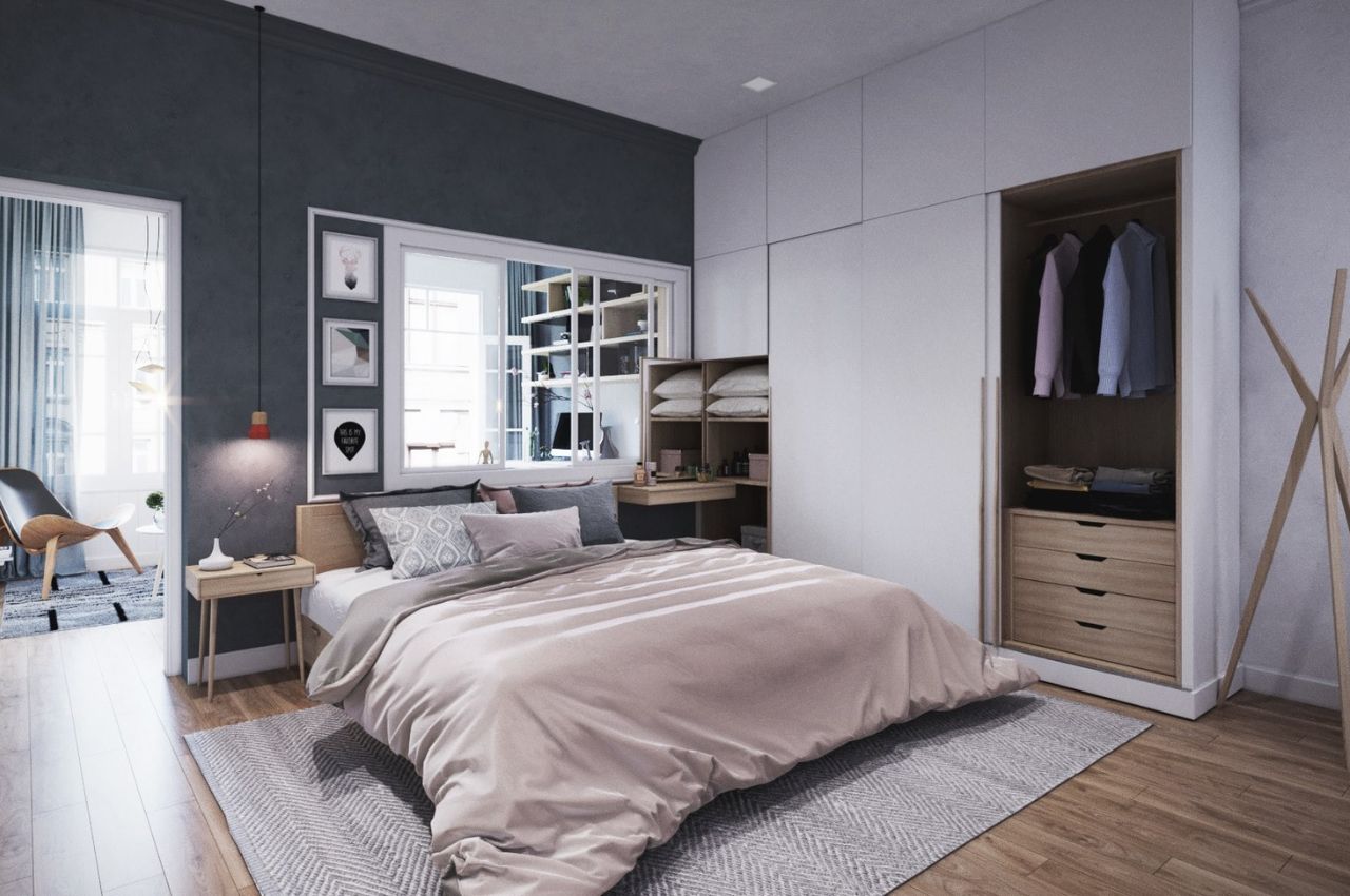 Thiết kế nội thất căn hộ 1 phòng ngủ Scandinavian tinh tế cổ điển