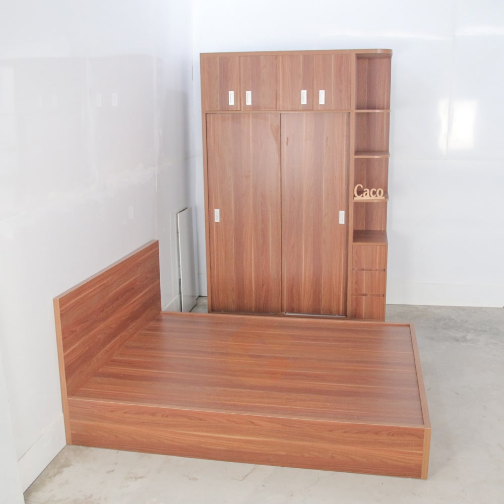 BỘ COMBO TỦ GIƯỜNG GỖ MDF MÀU VÂN GỖ ĐỎ CAO CẤP 3