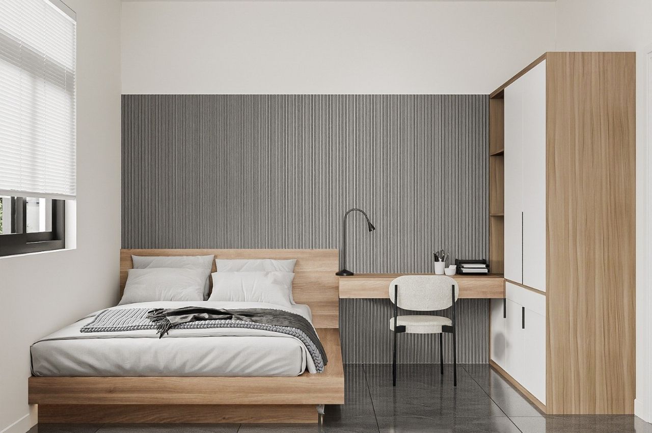 Thiết kế giường ngủ nhỏ từ gỗ tự nhiên