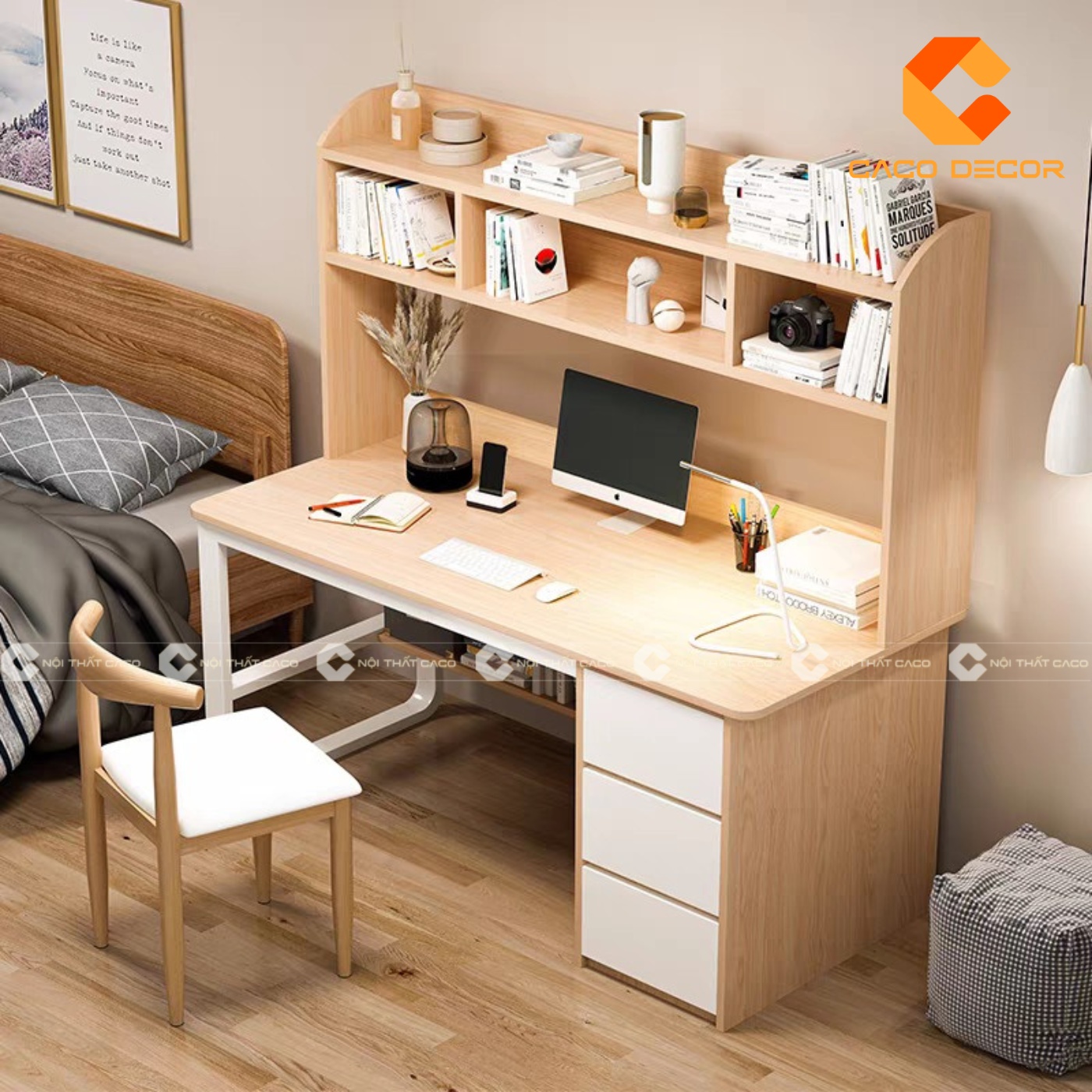 Bàn học sinh 1m2 thiết kế kệ sách trên kết hợp với học tủ gầm bàn 