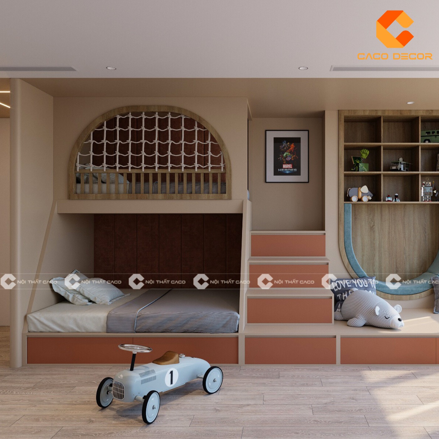Giường tầng trẻ em bằng gỗ mẫu 07 được sản xuất bởi Nội Thất CaCo