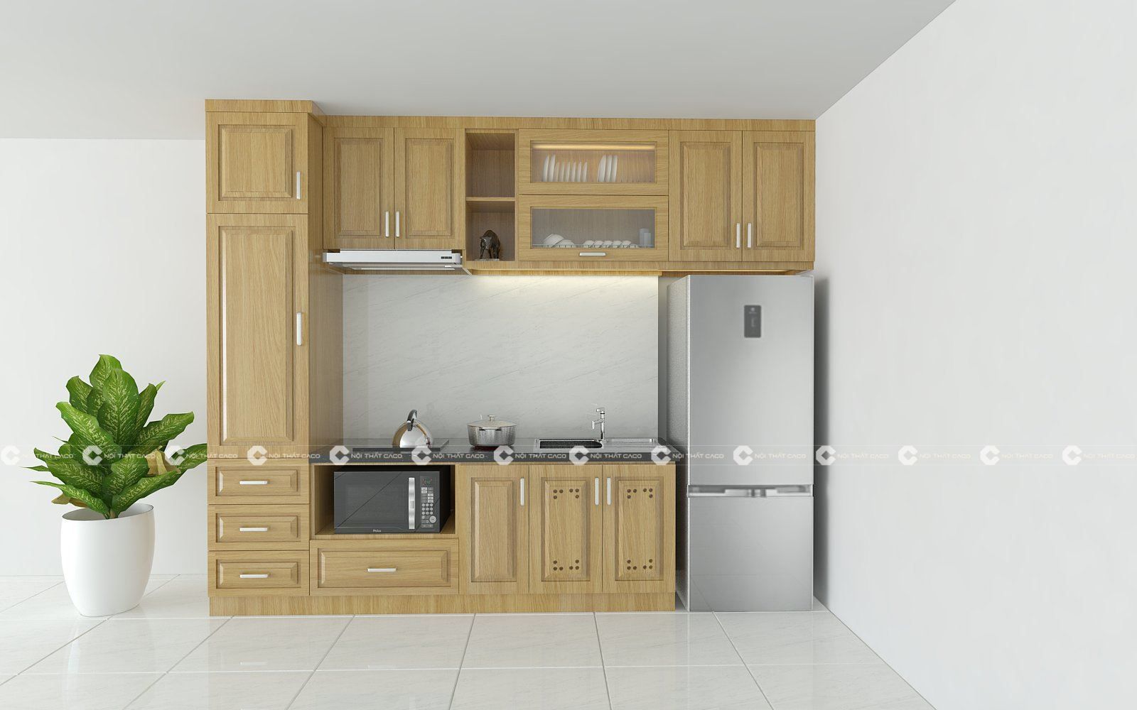 Tủ bếp gỗ sồi thiết kế hiện đại
