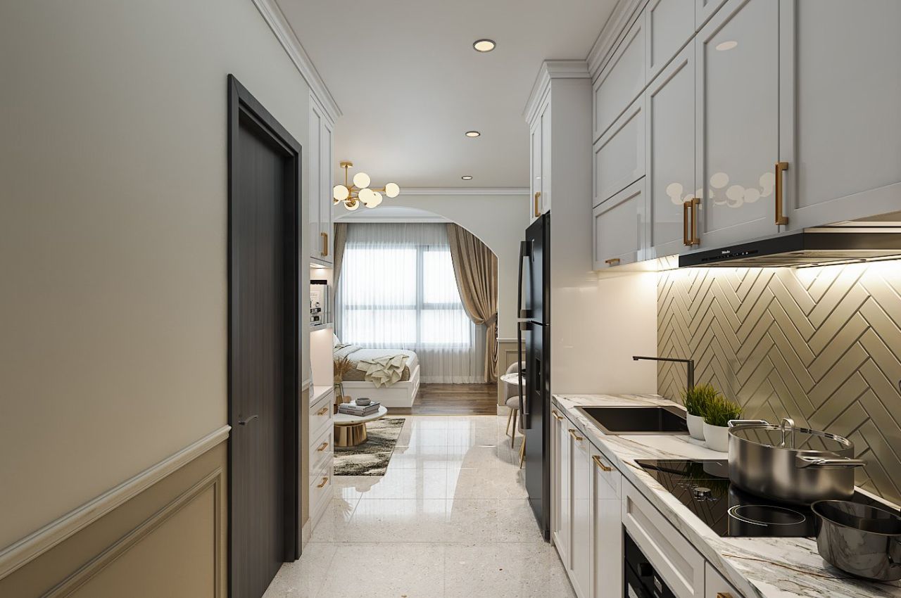 Tủ bếp nhôm màu trắng bền bỉ