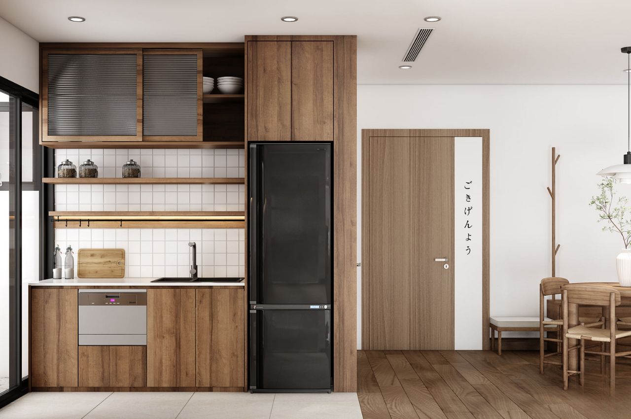 Mẫu nội thất phòng bếp nhà ống 5m - có giếng trời