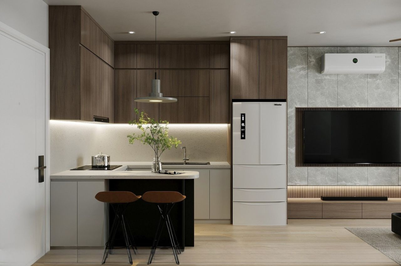 Mẫu nội thất phòng bếp nhà ống 5m - phong cách tân cổ điển ấn tượng