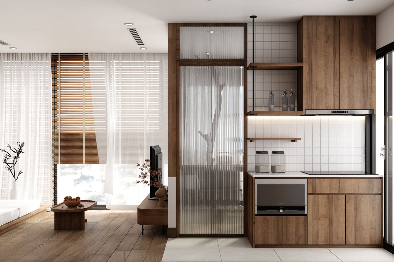 Thiết kế nội thất phòng bếp nhà ống 5m - có giếng trời thoáng mát