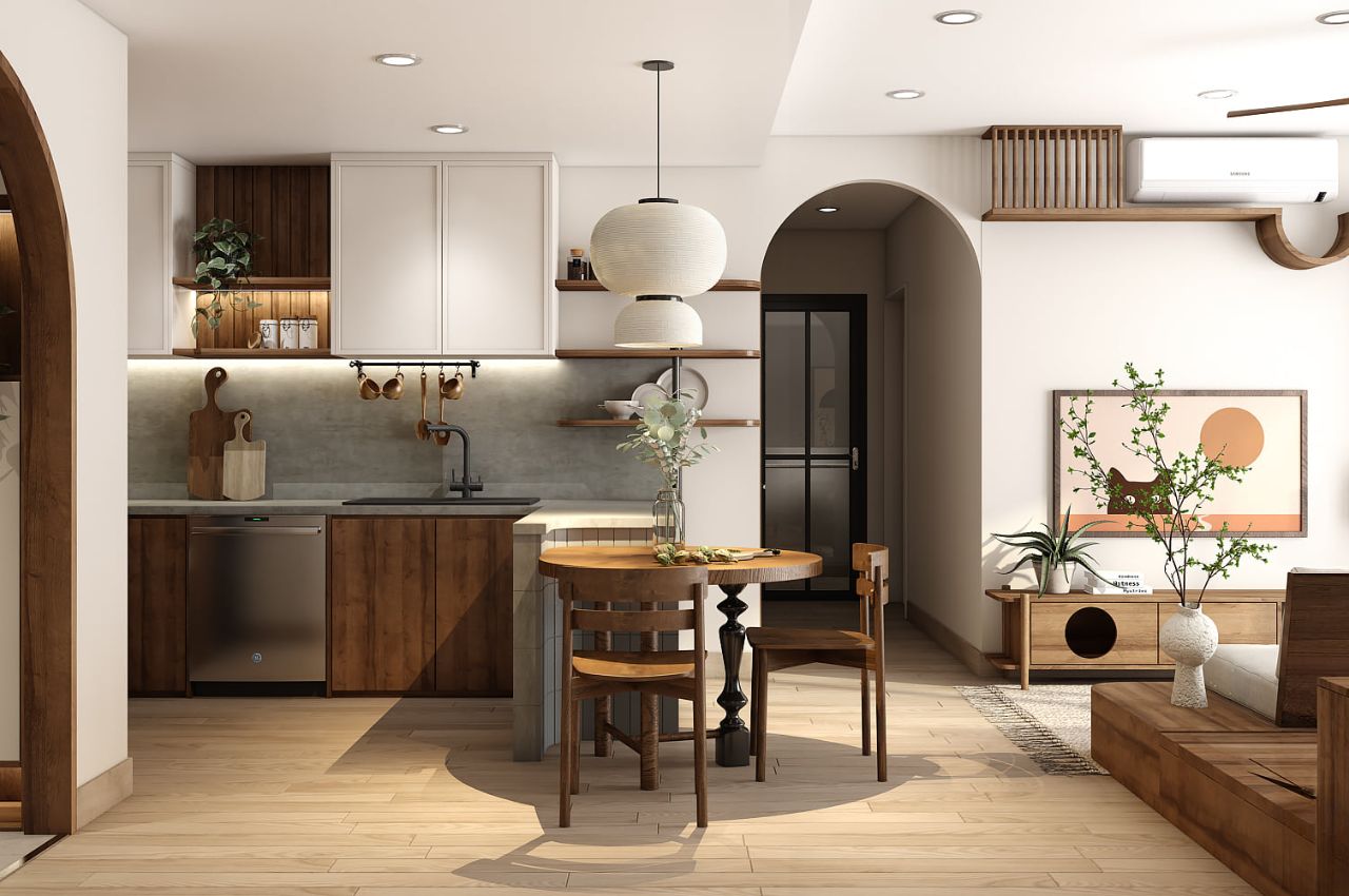 Thiết kế nội thất phòng bếp nhà ống 5m - có giếng trời