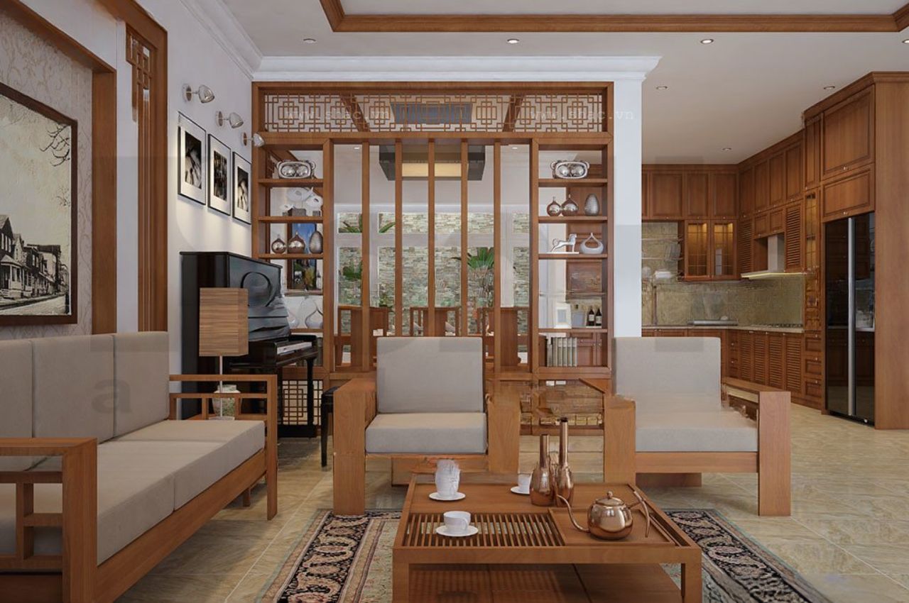 Thiết kế nội thất phòng bếp nhà ống 5m - gỗ tự nhiên hiện đại