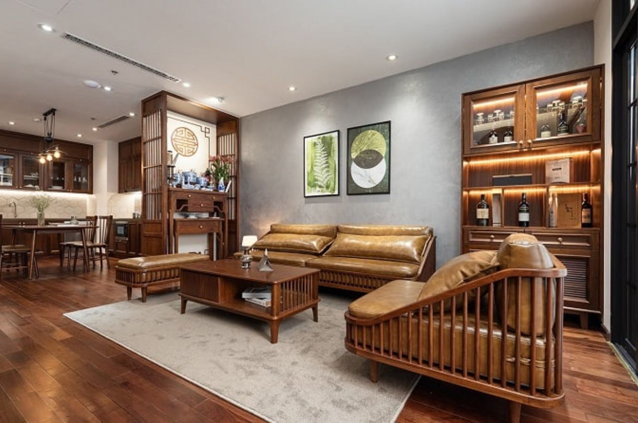 Thiết kế nội thất phòng bếp nhà ống 5m - gỗ tự nhiên quý phái