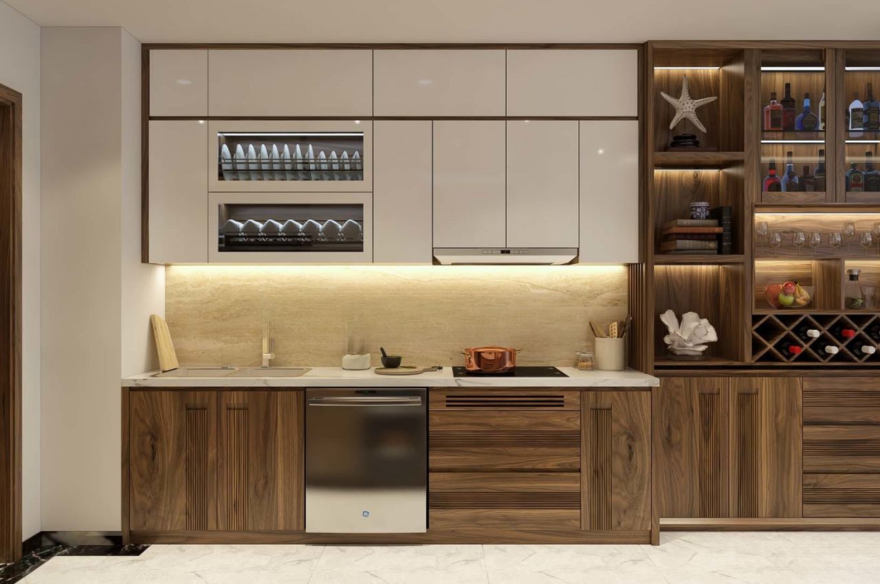 Thiết kế nội thất phòng bếp nhà ống 5m hiện đại