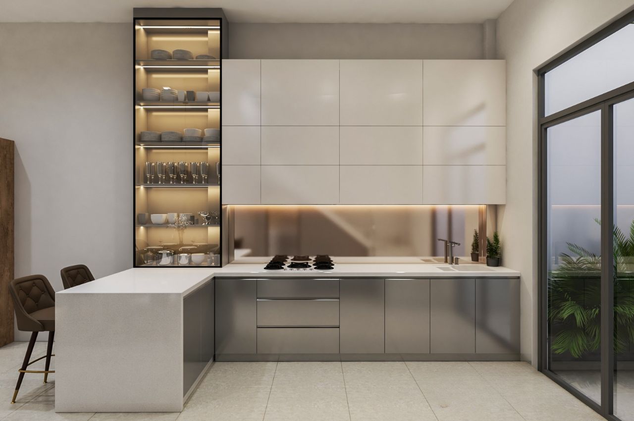 Thiết kế nội thất phòng bếp nhà ống 5m - tủ bếp acrylic