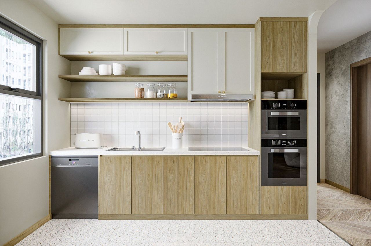 Thiết kế phòng khách liền bếp nhà cấp 4