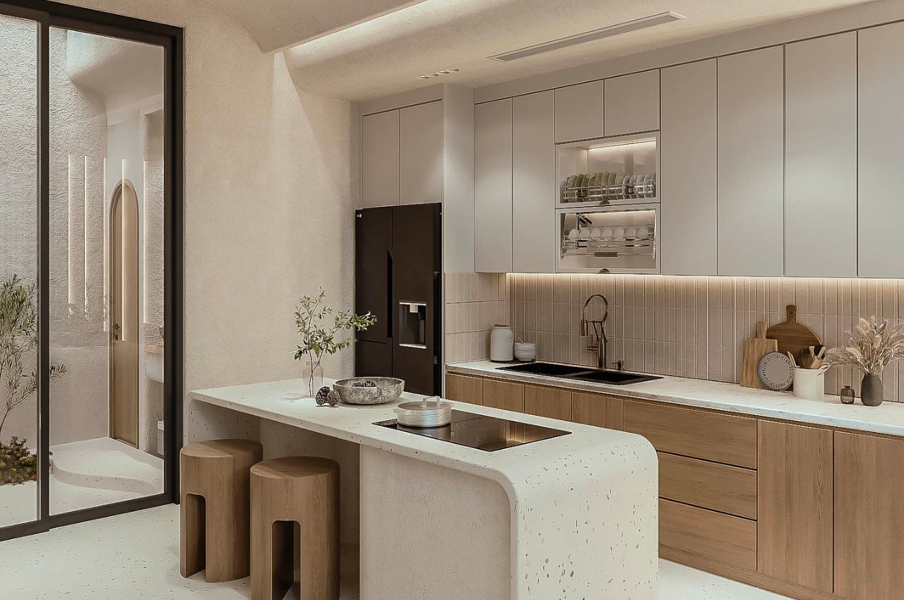 Thiết kế phòng khách liền bếp - theo diện tích 20m2