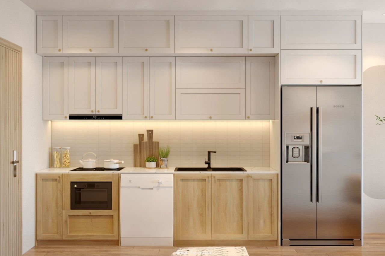 Thiết kế phòng khách liền nhà bếp phong cách hiện đại 