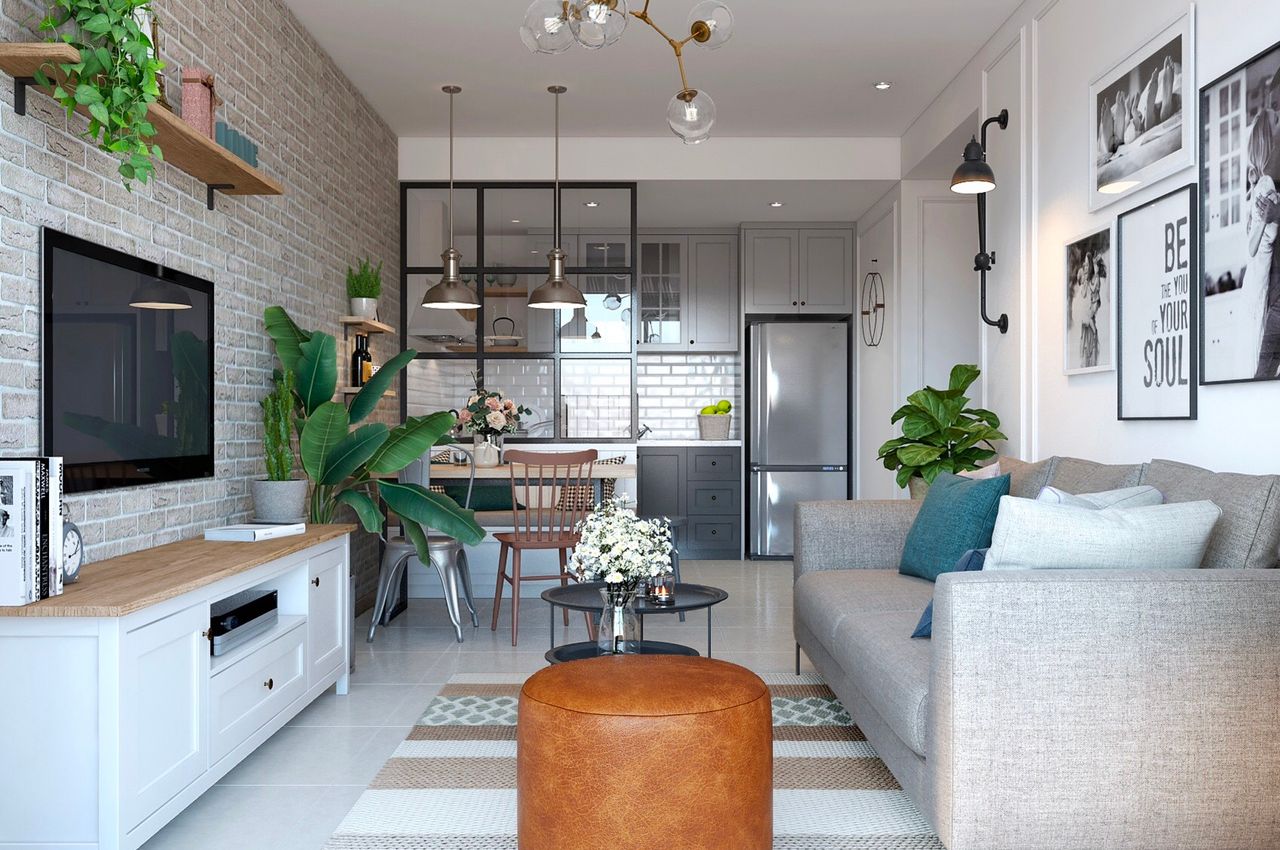 Vách ngăn phòng khách và phòng bếp khung bằng nhôm