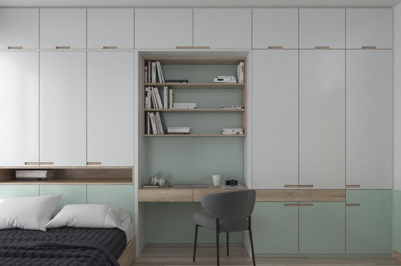 Thiết kế tủ quần áo màu trắng đa ngăn 