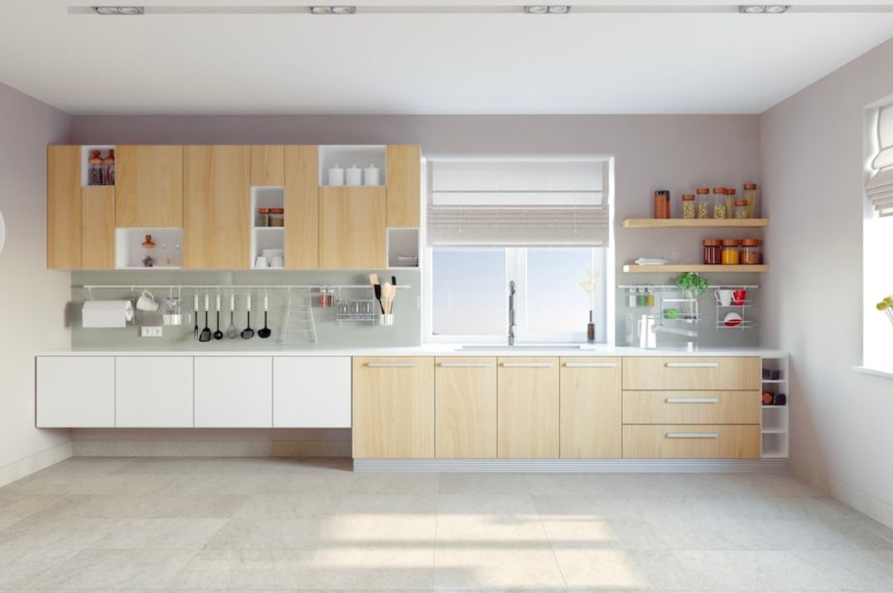 Tủ bếp nhựa màu vân gỗ sang trọng