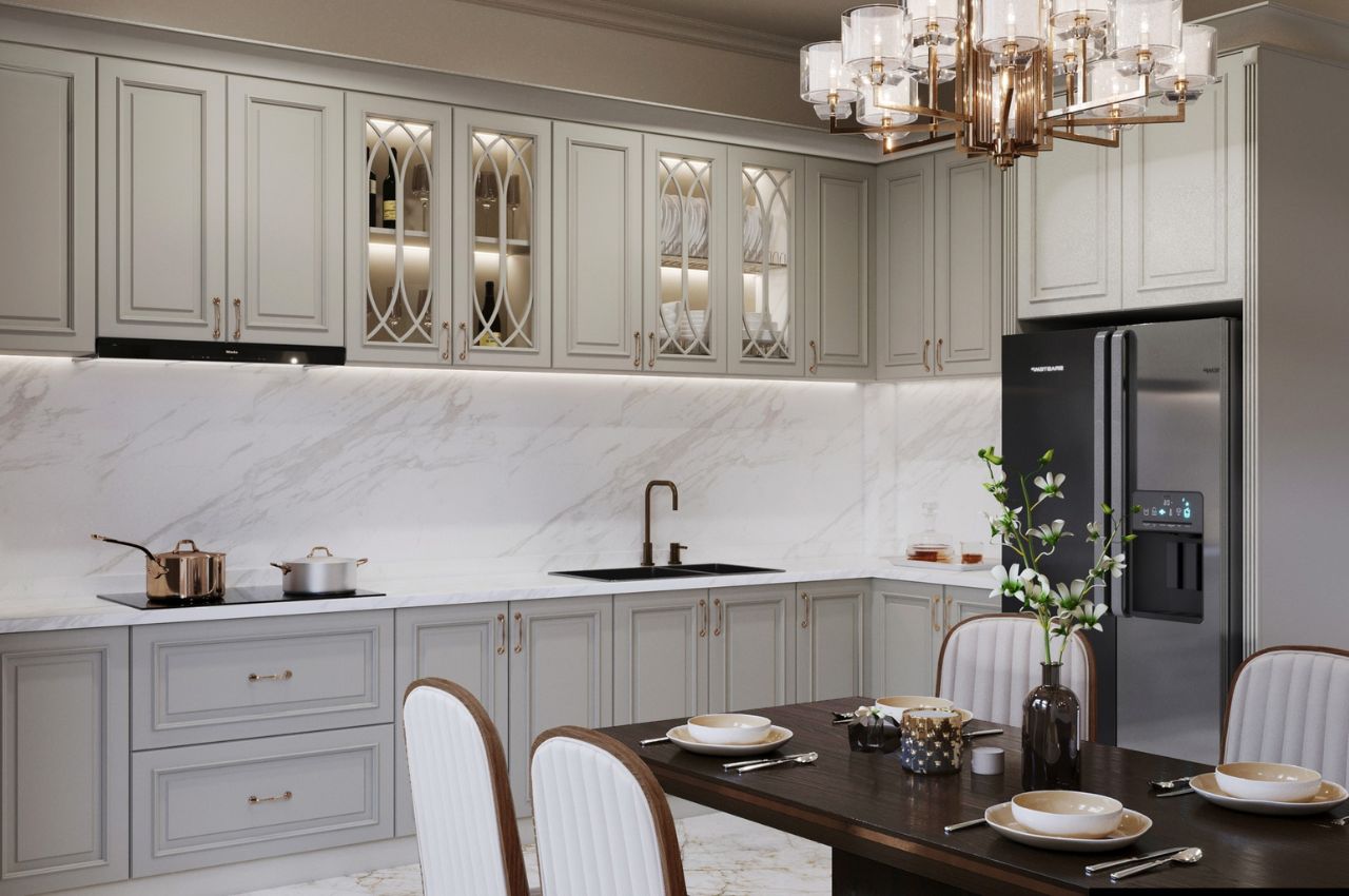 Tủ bếp nhôm trắng cổ điển