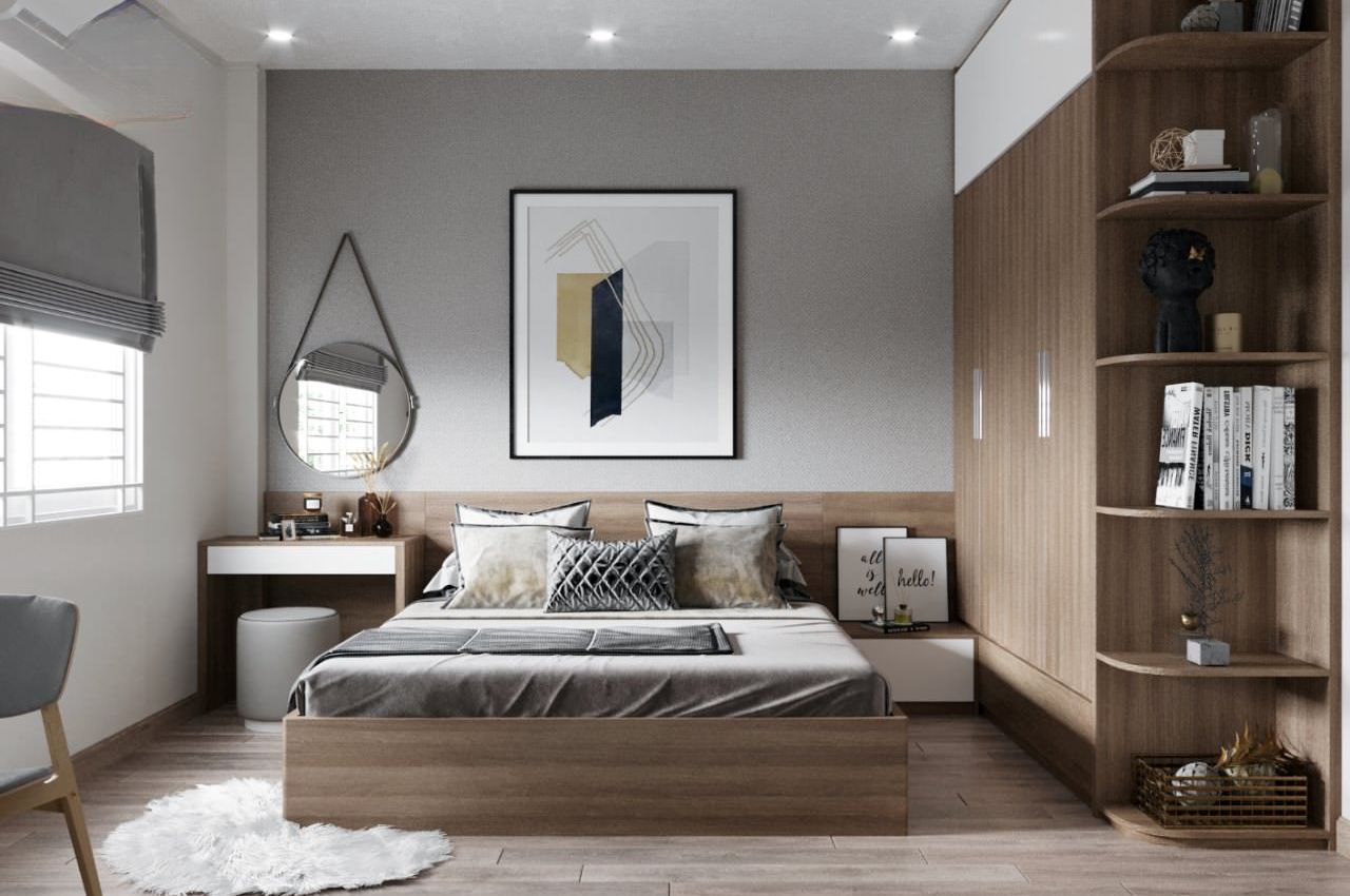 Tủ quần áo 3 cánh cao kịch trần tone màu trầm sang trọng