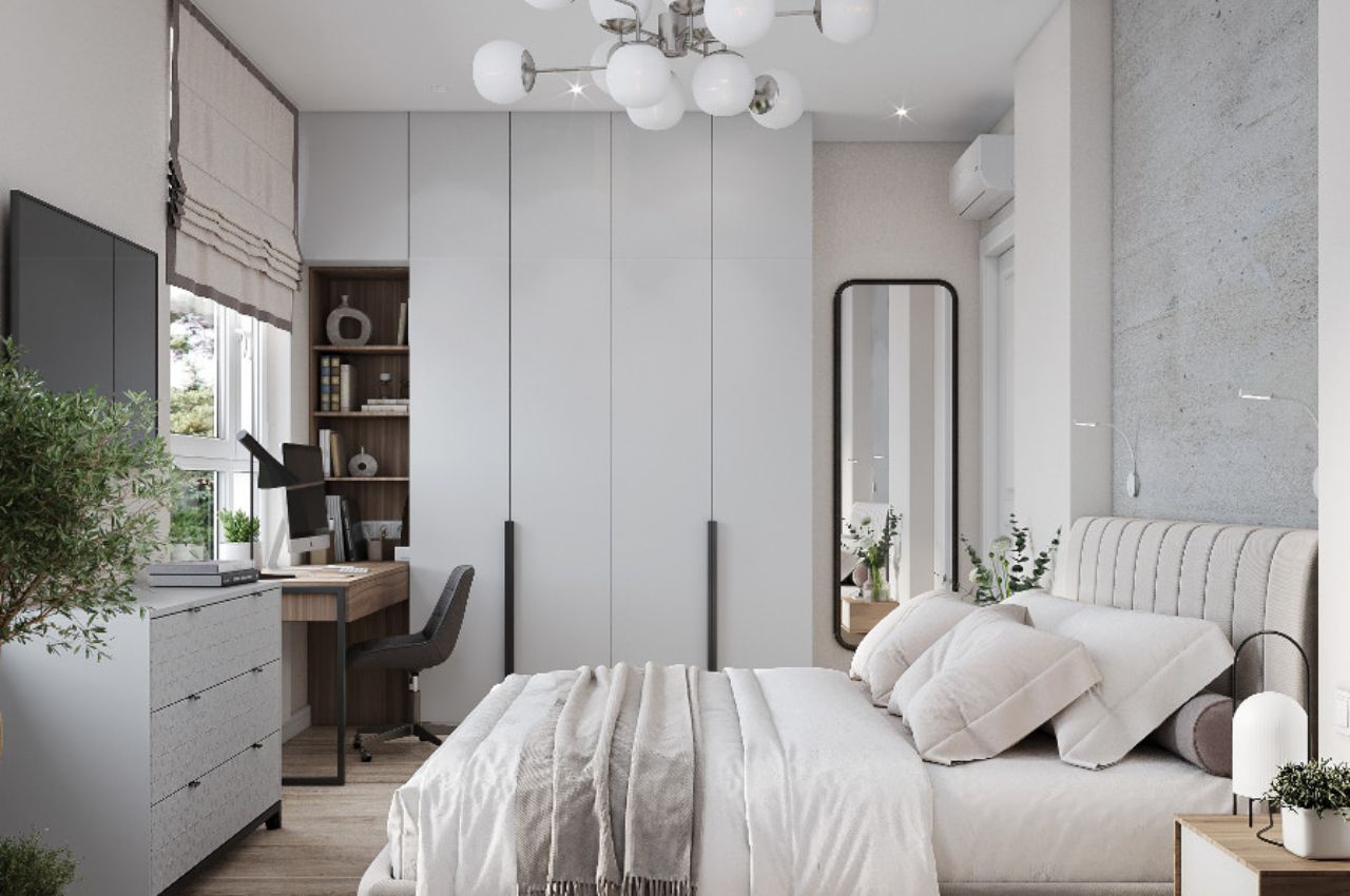 Thiết kế tủ quần áo màu trắng kết hợp kính cổ điển thanh lịch