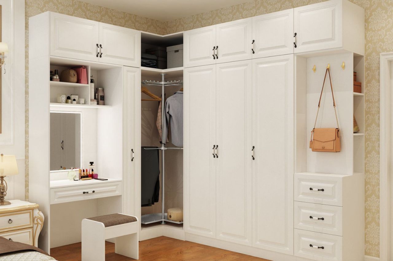 Thiết kế tủ quần áo màu trắng phong cách tân cổ điển sang trọng