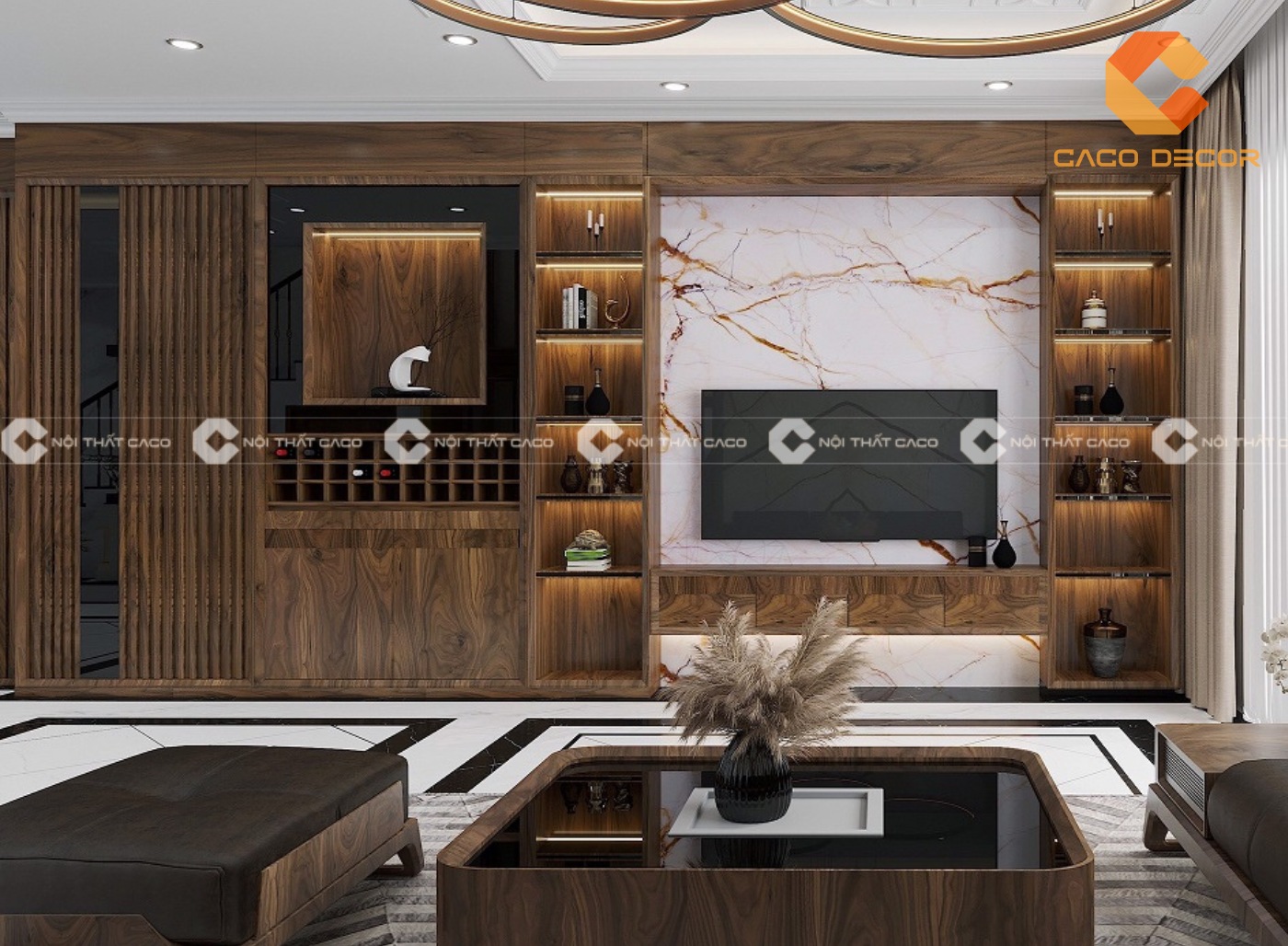 Kệ tivi chung cư kết hợp kệ rượu sang trọng 