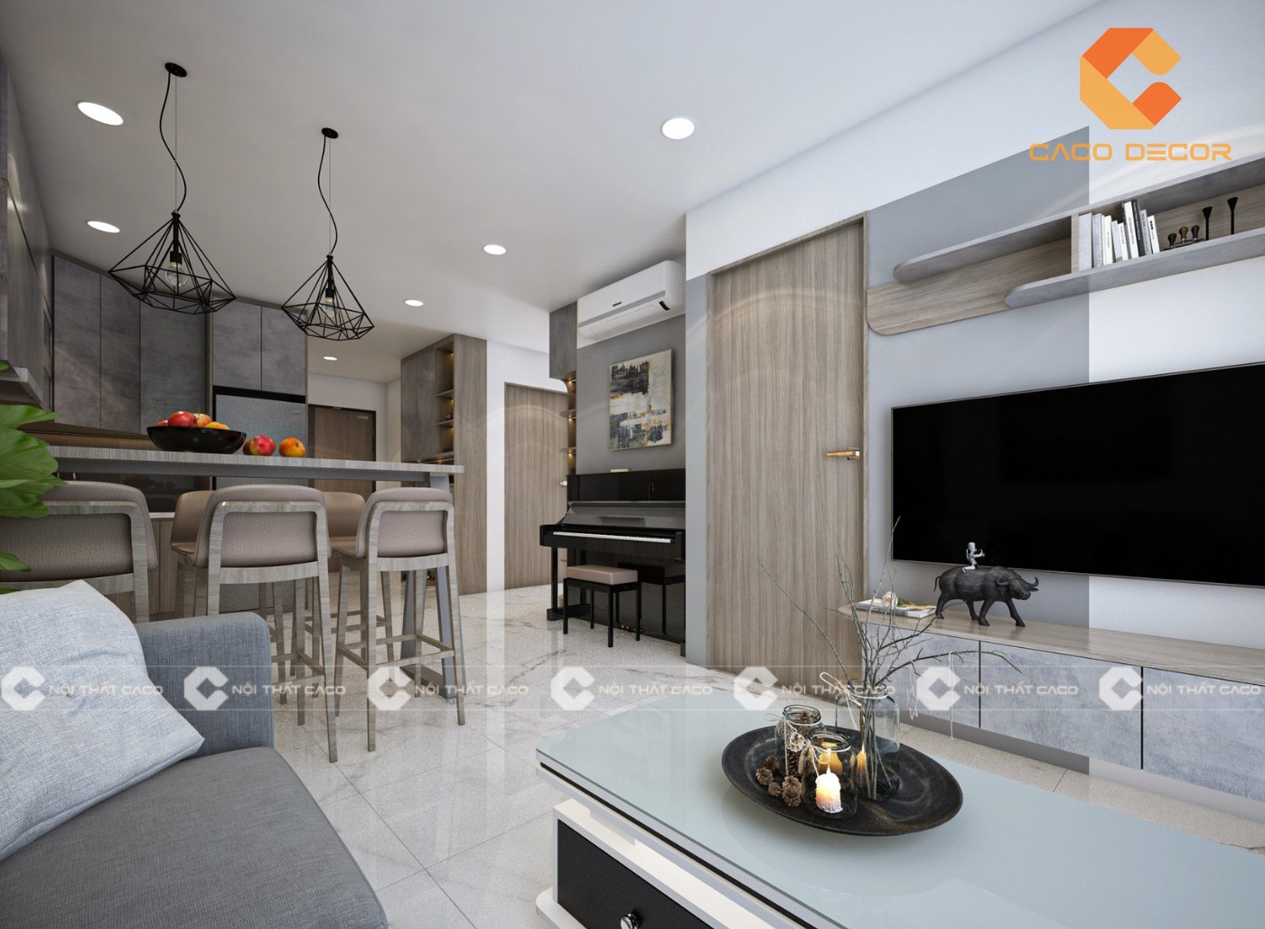 Thiết kế nội thất chung cư 2 phòng ngủ hiện đại