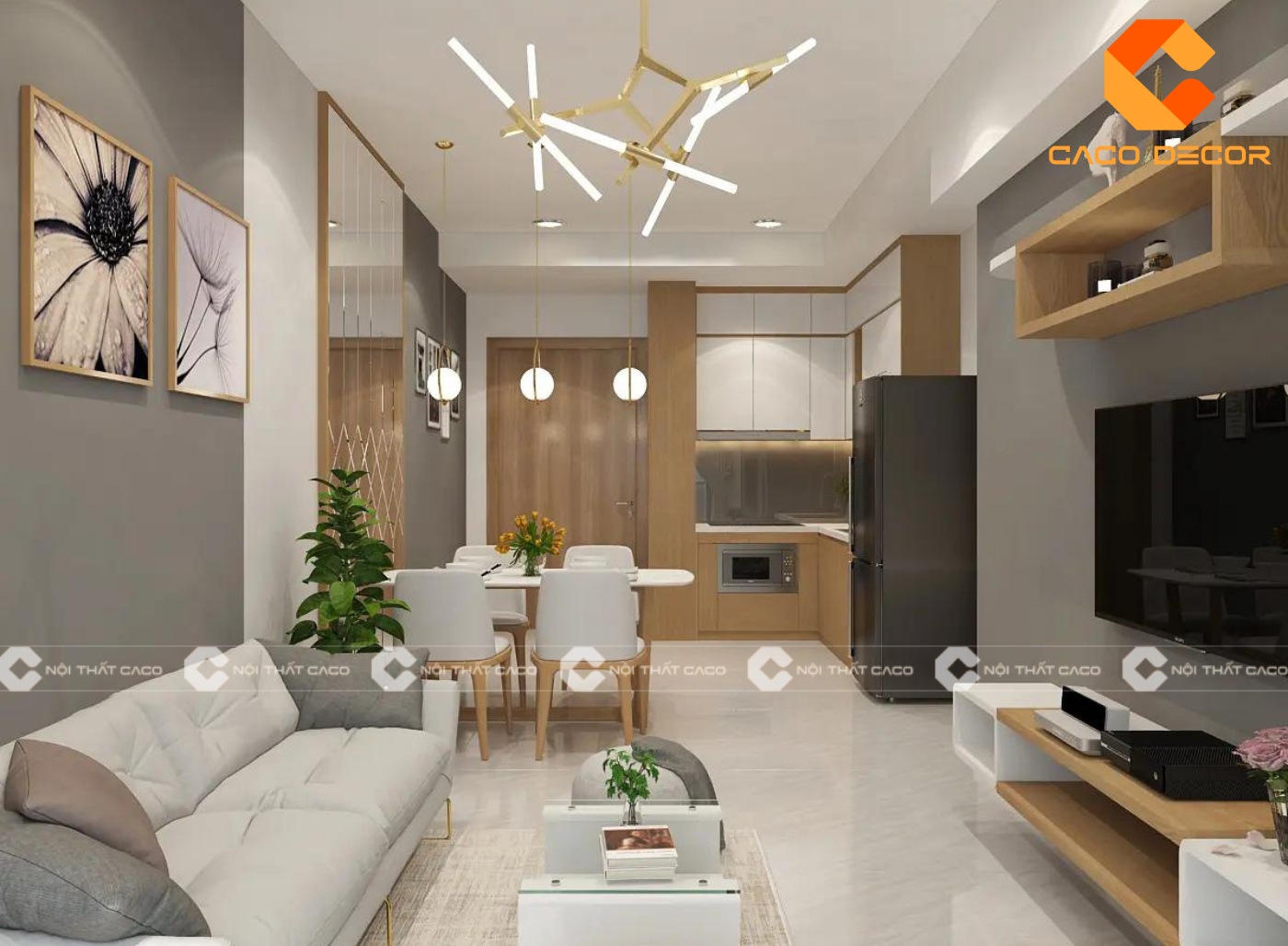 Mẫu thiết kế nội thất phòng khách chung cư 2 phòng ngủ bởi Nội Thất CaCo