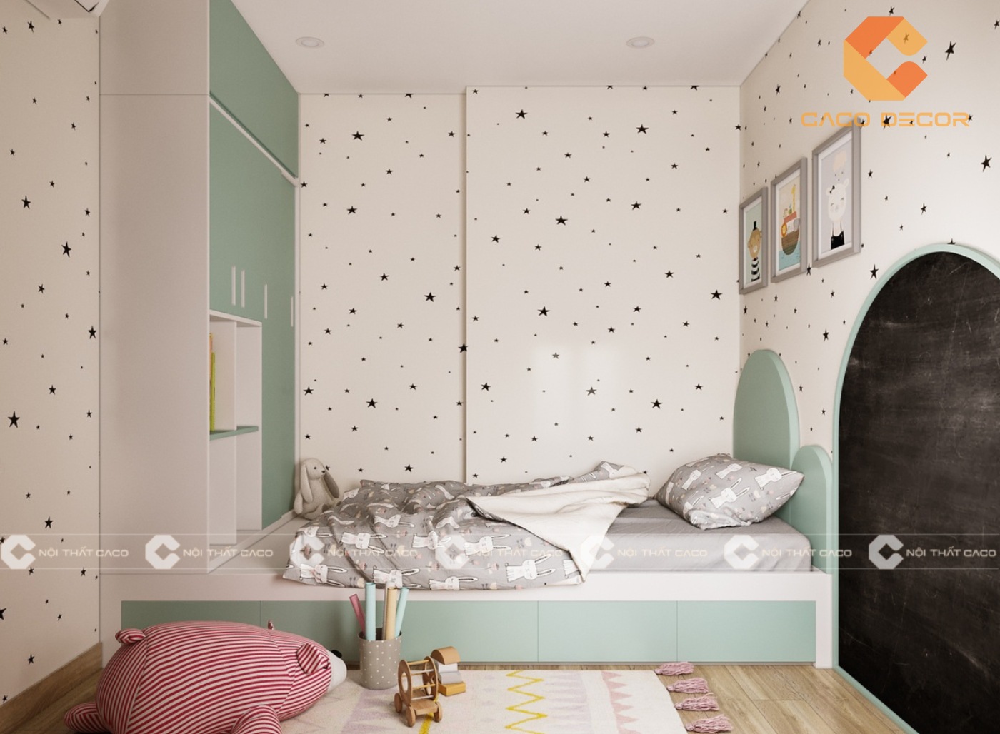 Thiết kế nội thất phòng ngủ trẻ em chung cư 2 phòng ngủ với diện tích 50m2