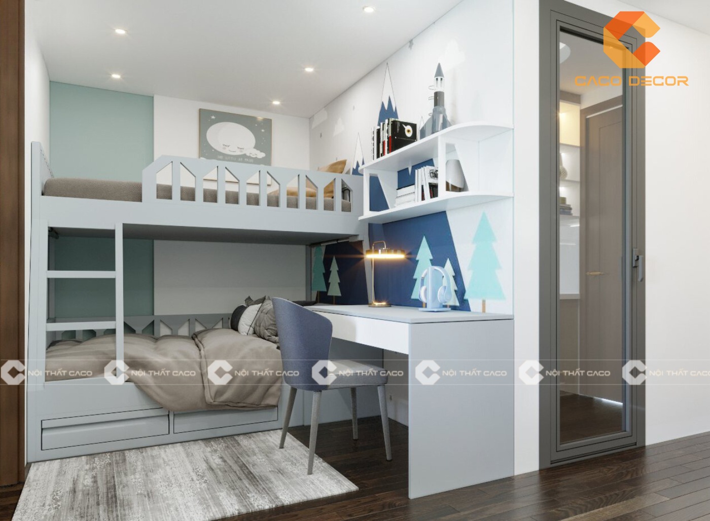 Thiết kế nội thất phòng ngủ 1 chung cư 2 phòng ngủ với diện tích 55m2