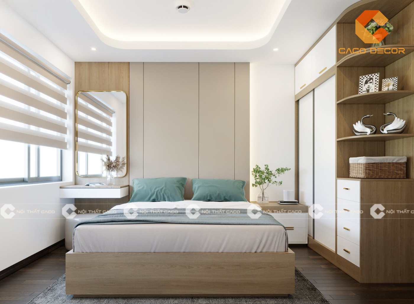 Thiết kế nội thất phòng ngủ 2 chung cư 2 phòng ngủ với diện tích 55m2